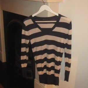 Atmosphere Black and Cream Striped V-Neck Sweater
